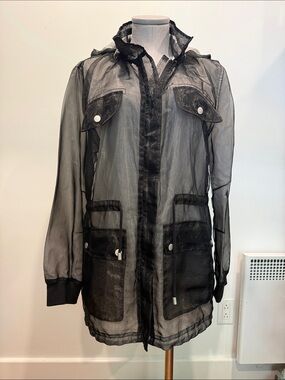 SFW (Suitable For Work) Sheer Black Hooded Utility Jacket | Size M
